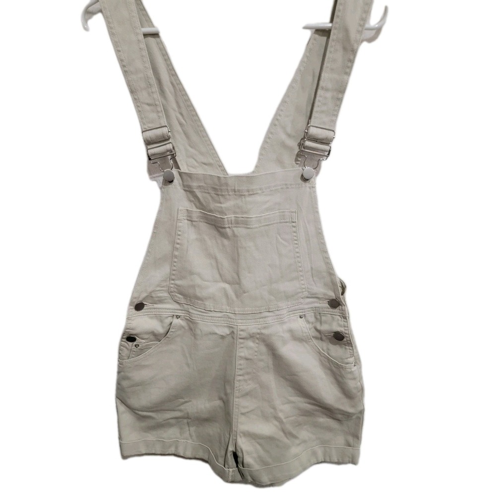 DAZY Beige Twill Short Overalls Womens Size Medium Cotton Blend Utility Romper